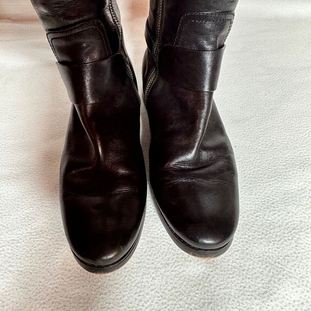 Michael Kors Fulton Harness Boot Black/Mocha Brown Leather Boot sz 7.5 - Picture 9 of 12